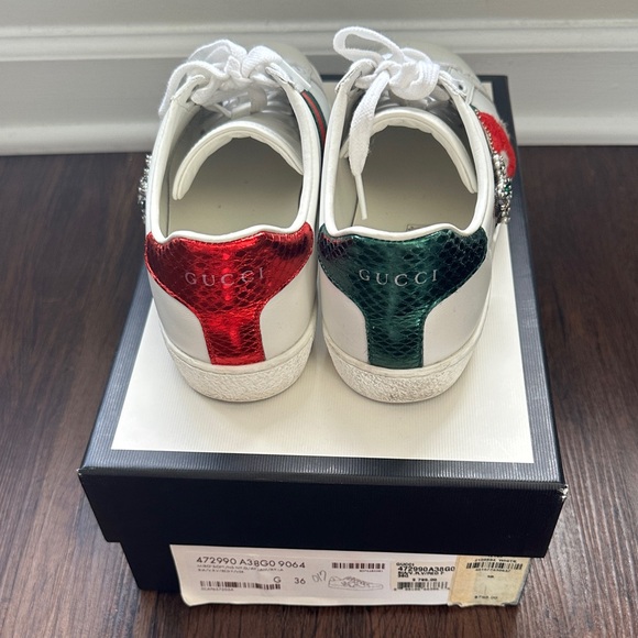 Gucci New Ace White Leather Red Heart Dagger Sword Sneakers - Picture 5 of 7